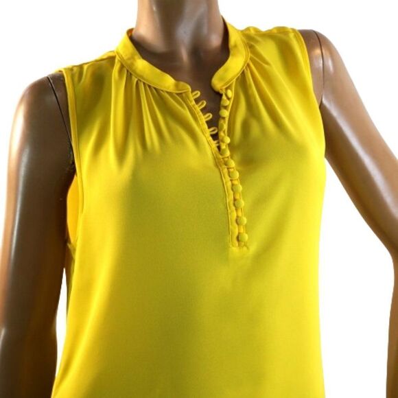 Banana Republic Yellow Sleeveless Blouse Mandarin Collar Button Placket Size M - Picture 6 of 12